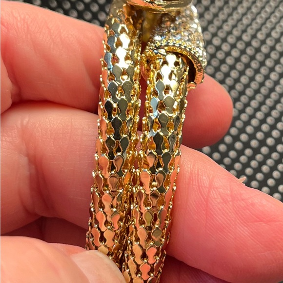 2296-ATT Inlaid Rhinestone Gold Tone Snake Bangle Bracelet - Picture 2 of 12